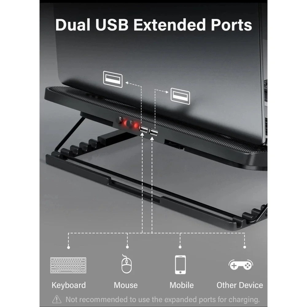 Laptop Cooling Pad with 5 Quiet Fans, Adjustable Stand for 12